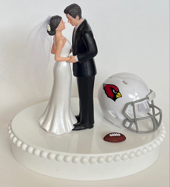 Wedding Cake Topper Arizona Cardinals Football Themed Beautiful Short-Haired Bride and Groom One-of-a-Kind Sports Fan Cake Top Shower Gift