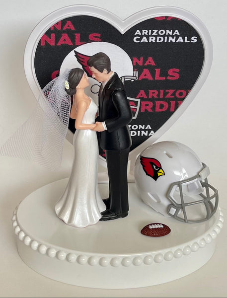 Wedding Cake Topper Arizona Cardinals Football Themed Beautiful Short-Haired Bride and Groom One-of-a-Kind Sports Fan Cake Top Shower Gift