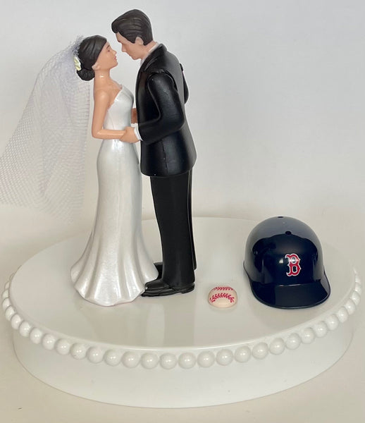 Wedding Cake Topper Boston Red Sox Baseball Themed Short-Haired Bride and Groom Pretty Heart Sports Fans Fun Unique Shower Reception Gift