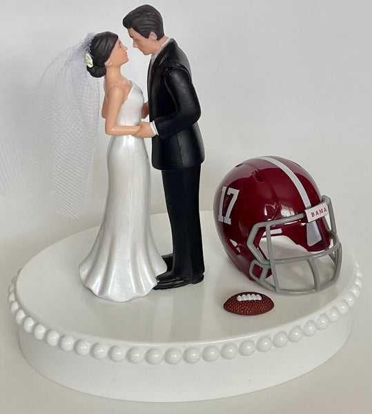 Wedding Cake Topper Alabama Crimson Tide Football Themed Beautiful Short-Haired Bride Groom One-of-a-Kind Sports Fan Cake Top Shower Gift