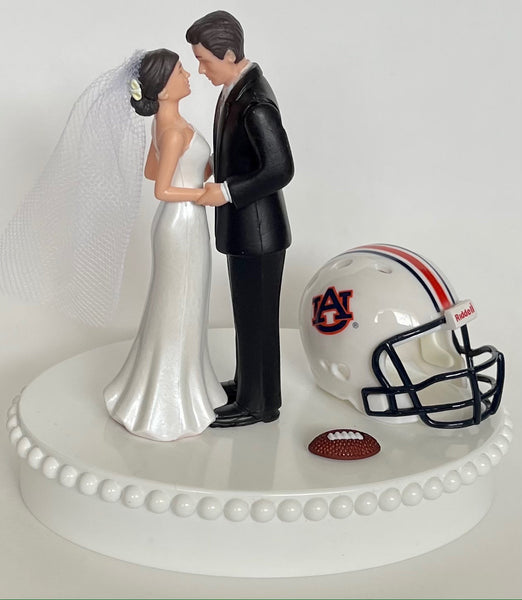 Wedding Cake Topper Auburn Tigers Football Themed Beautiful Short-Haired Bride and Groom One-of-a-Kind Sports Fan Cake Top Shower Gift