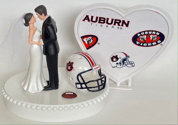 Wedding Cake Topper Auburn Tigers Football Themed Beautiful Short-Haired Bride and Groom One-of-a-Kind Sports Fan Cake Top Shower Gift