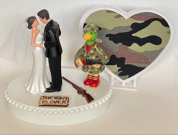 Wedding Cake Topper Duck Hunting Themed Hunter Pretty Short-Haired Bride and Groom Camo Heart One-of-a-Kind Bridal Shower Reception Gift