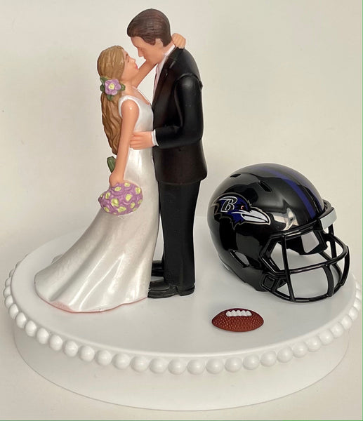 Wedding Cake Topper Baltimore Ravens Football Themed Beautiful Long-Haired Bride and Groom Sports Fans One-of-a-Kind Reception Bridal Gift