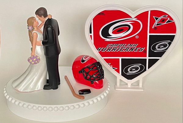 Wedding Cake Topper Carolina Hurricanes Hockey Themed Beautiful Long-Haired Bride and Groom Fun Groom's Cake Top Shower Gift Idea Reception