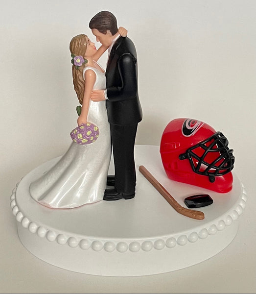 Wedding Cake Topper Carolina Hurricanes Hockey Themed Beautiful Long-Haired Bride and Groom Fun Groom's Cake Top Shower Gift Idea Reception