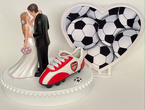 Wedding Cake Topper Arsenal FC Soccer Themed English Football England Beautiful Long-Haired Bride Groom Groom's Cake Top Reception Gift Idea
