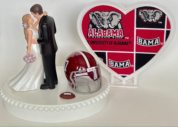 Wedding Cake Topper Alabama Crimson Tide Football Themed Gorgeous Long-Haired Bride Groom Unique Groom's Cake Top Reception Bridal Shower