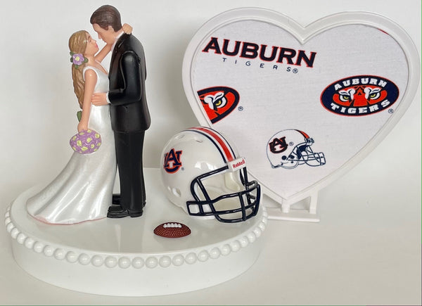Wedding Cake Topper Auburn Tigers Football Themed AU Gorgeous Long-Haired Bride and Groom Unique Groom's Cake Top Reception Bridal Shower