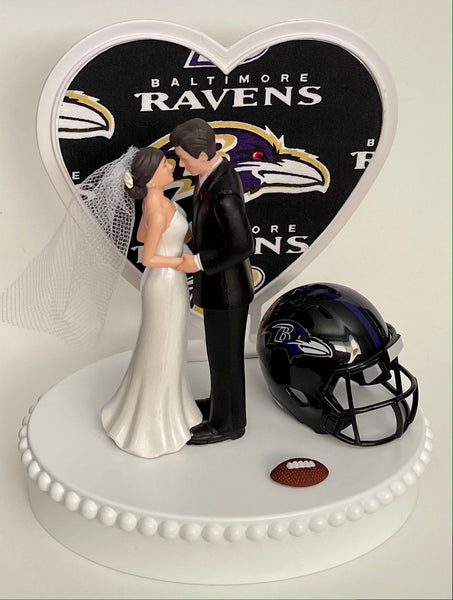 Wedding Cake Topper Baltimore Ravens Football Themed Pretty Short-Haired Bride and Groom Sports Fans Unique Reception Bridal Shower Gift Idea