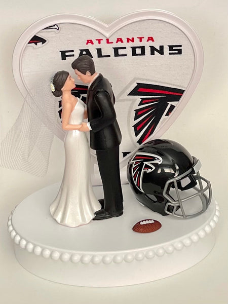 Wedding Cake Topper Atlanta Falcons Football Themed Pretty Short-Haired Bride Groom Sports Fans Unique Reception Bridal Shower Gift Idea
