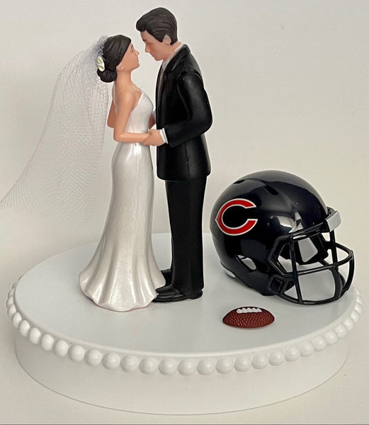 Wedding Cake Topper Chicago Bears Football Themed Beautiful Short-Haired Bride and Groom One-of-a-Kind Sports Fan Cake Top Shower Gift