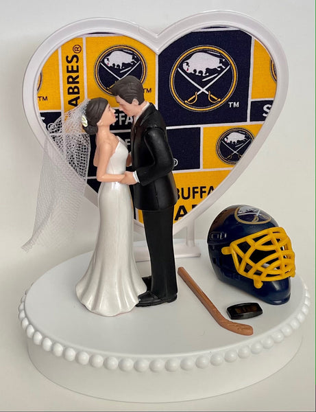 Wedding Cake Topper Buffalo Sabres Hockey Themed Pretty Short-Haired Bride and Groom Unique Sports Fans Groom's Cake Top Reception Gift