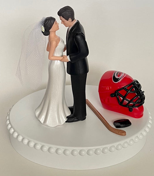 Wedding Cake Topper Carolina Hurricanes Hockey Themed Canes Short-Haired Bride Groom Beautiful Wedding Reception Shower Gift Sports Fan Fun