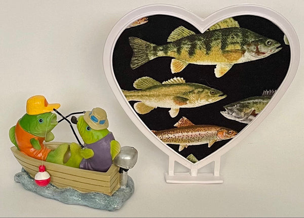 Wedding Cake Topper Fish in a Boat Fishing Themed Fish Bobber Pole Pretty Short-Haired Bride Groom OOAK Funny Groom's Cake Top Shower Gift