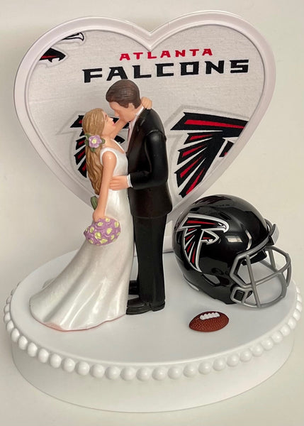 Wedding Cake Topper Atlanta Falcons Football Themed Beautiful Long-Haired Bride Groom Fun Sports Fans One-of-a-Kind Reception Bridal Gift