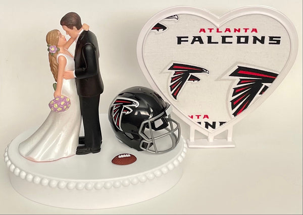 Wedding Cake Topper Atlanta Falcons Football Themed Beautiful Long-Haired Bride Groom Fun Sports Fans One-of-a-Kind Reception Bridal Gift
