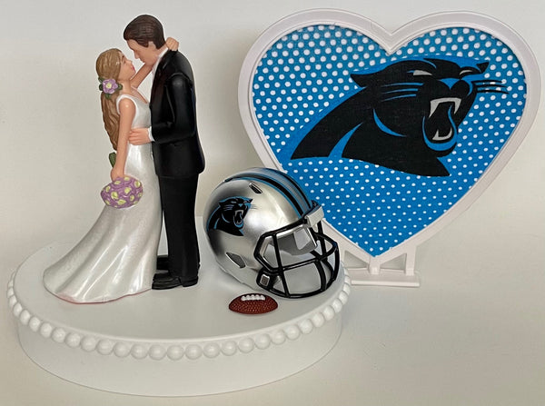 Wedding Cake Topper Carolina Panthers Football Themed Beautiful Long-Haired Bride Groom OOAK Sports Fan Fun Bridal Shower Reception Gift