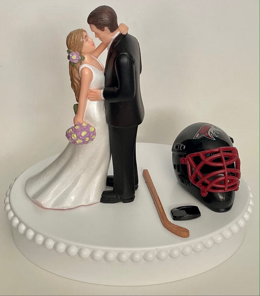 Wedding Cake Topper Arizona Coyotes Hockey Themed Gorgeous Long-Haired Bride and Groom Fun Groom's Cake Top Reception Shower Gift Idea