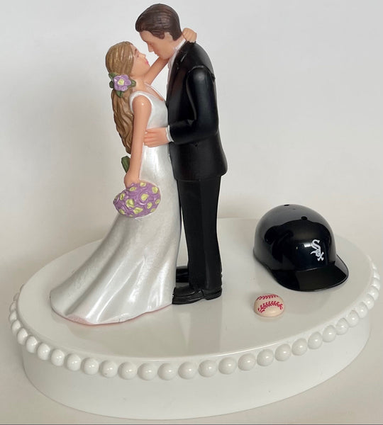 Wedding Cake Topper Chicago White Sox Baseball Themed Beautiful Long-Haired Bride and Groom Fun Groom's Cake Top Shower Gift Idea Reception