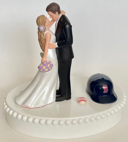 Wedding Cake Topper Boston Red Sox Baseball Themed Beautiful Long-Haired Bride and Groom Fun Groom's Cake Top Shower Gift Idea Reception