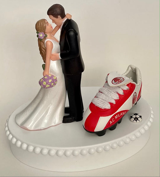 Wedding Cake Topper AC Milan Soccer Themed Italian Football Italy Gorgeous Long-Haired Bride Groom Fun Groom's Cake Top Reception Gift Idea