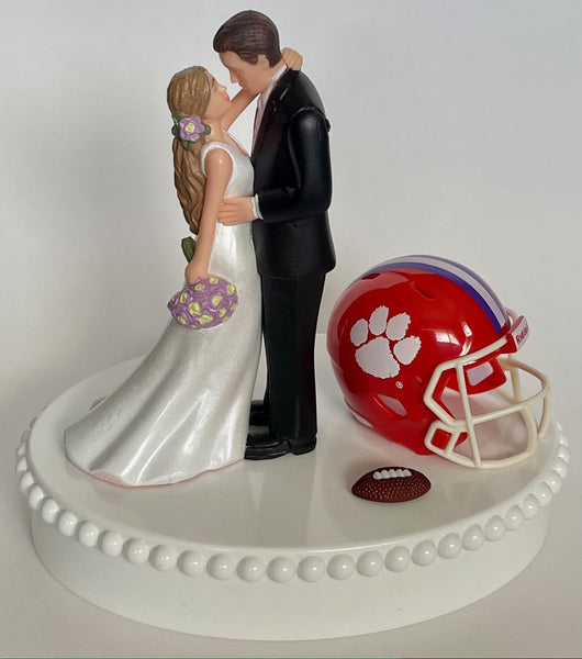 Wedding Cake Topper Clemson Tigers Football Themed Stunning Long-Haired Bride Groom Unique Groom's Cake Top Reception Bridal Shower Gift