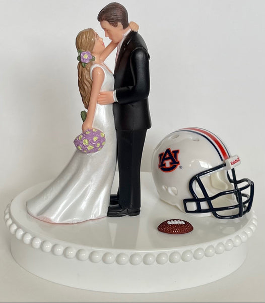 Wedding Cake Topper Auburn Tigers Football Themed AU Gorgeous Long-Haired Bride and Groom Unique Groom's Cake Top Reception Bridal Shower