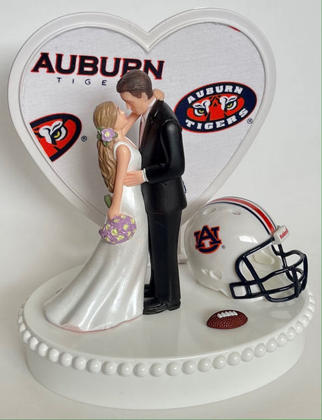 Wedding Cake Topper Auburn Tigers Football Themed AU Gorgeous Long-Haired Bride and Groom Unique Groom's Cake Top Reception Bridal Shower