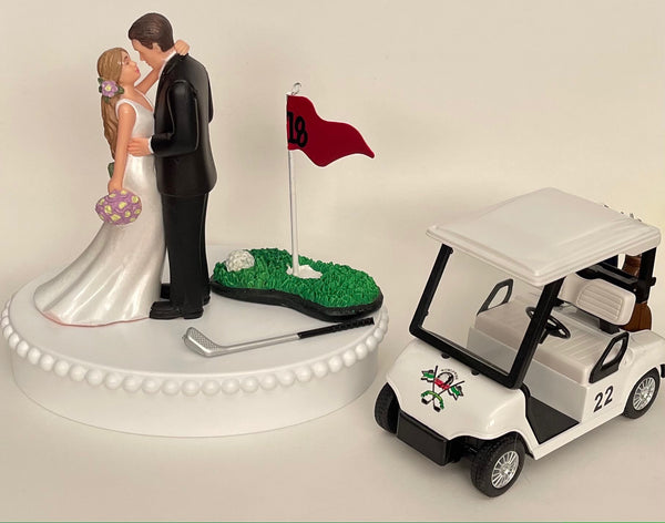 Wedding Cake Topper 18th Hole Golf Themed Golfer Beautiful Long-Haired Bride Groom OOAK Bridal Shower Reception Gift Unique Groom's Cake Top