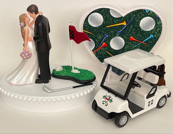 Wedding Cake Topper 18th Hole Golf Themed Golfer Beautiful Long-Haired Bride Groom OOAK Bridal Shower Reception Gift Unique Groom's Cake Top