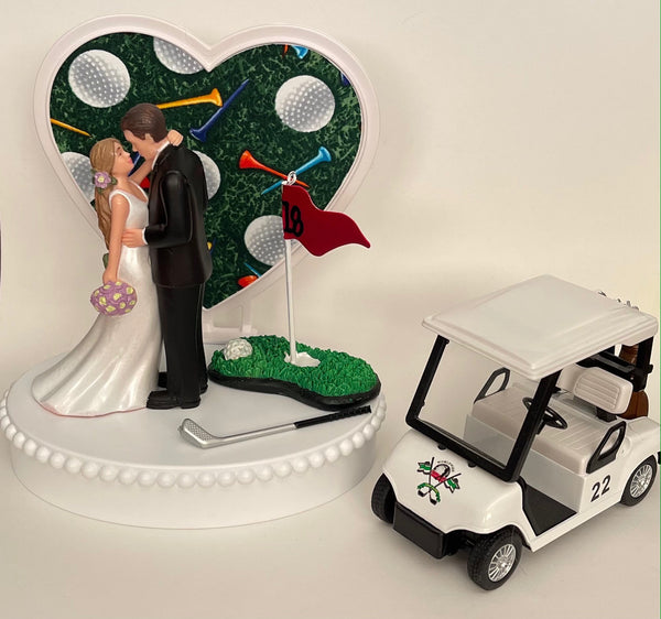Wedding Cake Topper 18th Hole Golf Themed Golfer Beautiful Long-Haired Bride Groom OOAK Bridal Shower Reception Gift Unique Groom's Cake Top