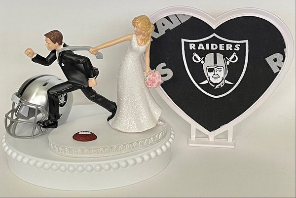 Wedding Cake Topper Las Vegas Raiders Football Themed Pulling Humorous Bride Groom Unique OOAK Funny Sports Fan Reception Groom's Cake Top
