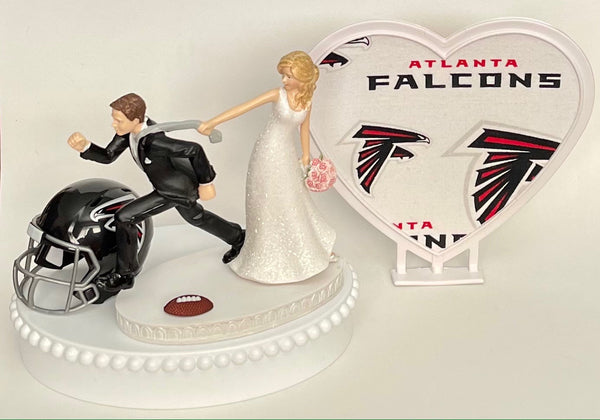 Wedding Cake Topper Atlanta Falcons Football Themed Pulling Funny Bride and Groom Unique Humorous Atl Sports Fan Reception Groom's Cake Top