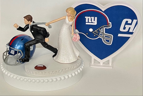 Wedding Cake Topper New York Giants NY Football Themed Pulling Funny Bride and Groom Unique Humorous Sports Fan Reception Groom's Cake Top