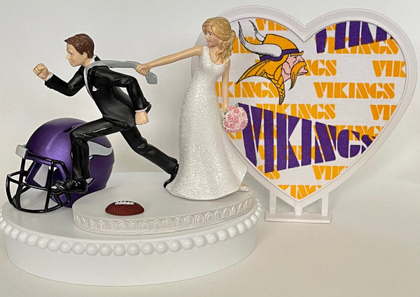 Wedding Cake Topper Minnesota Vikings Football Themed Pulling Humorous Bride Groom Unique Vikes Sports Fan Fun Reception Groom's Cake Top