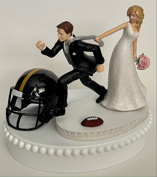 Wedding Cake Topper Pittsburgh Steelers Football Themed One-of-a-Kind Humorous Groom's Cake Top Sports Fan Funny Bridal Shower Gift Idea