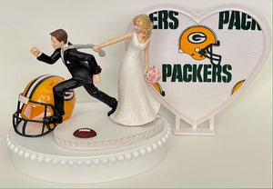 Wedding Cake Topper Green Bay Packers Football Themed One-of-a-Kind Humorous Groom's Cake Top Sports Fans Funny Pack Bridal Shower Gift Idea