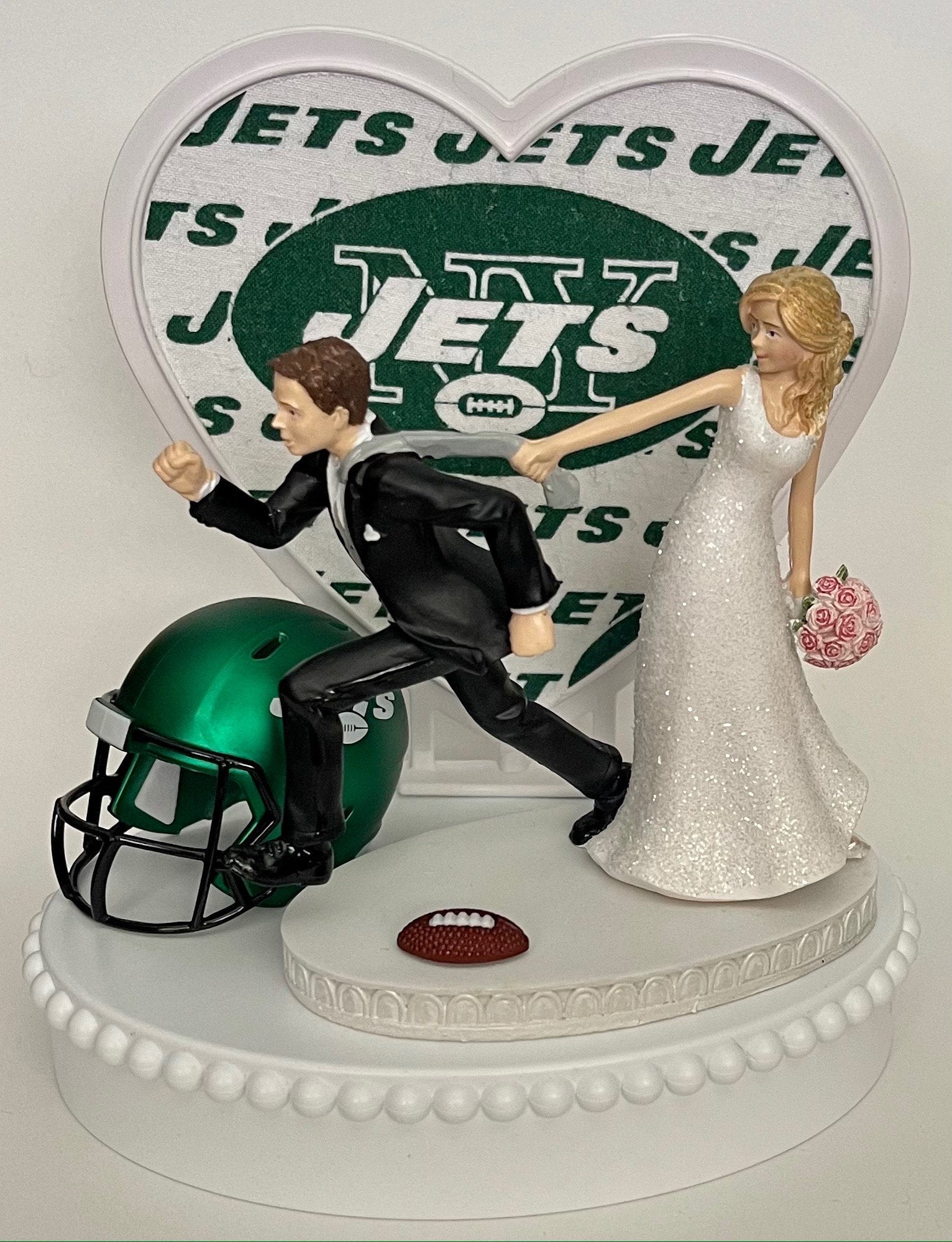 Wedding Cake Topper New York Jets NY Football Themed One-of-a-Kind Humorous Groom's Cake Top Sports Fans Funny Bridal Shower Gift Idea