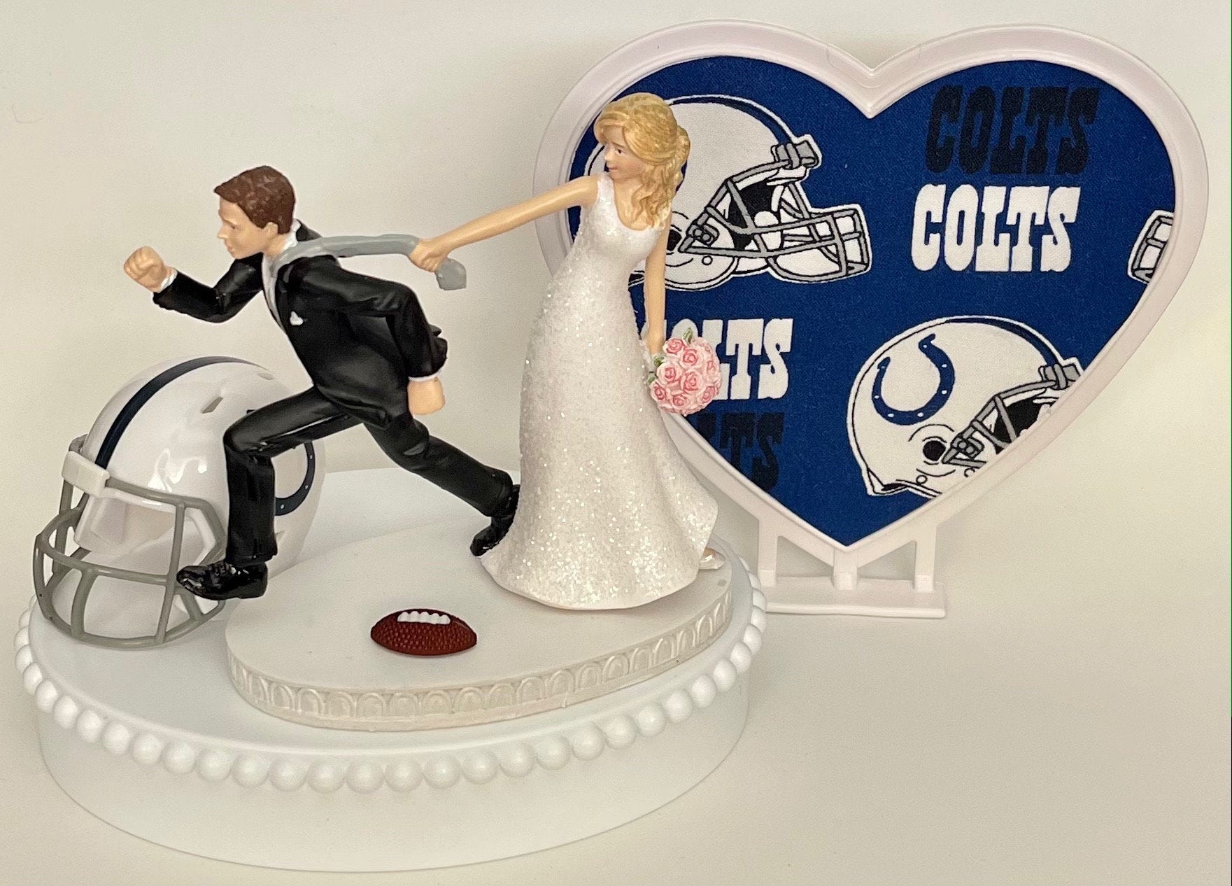 Wedding Cake Topper Indianapolis Colts Football Themed One-of-a-Kind Humorous Groom's Cake Top Indy Sports Fan Funny Bridal Shower Gift Idea