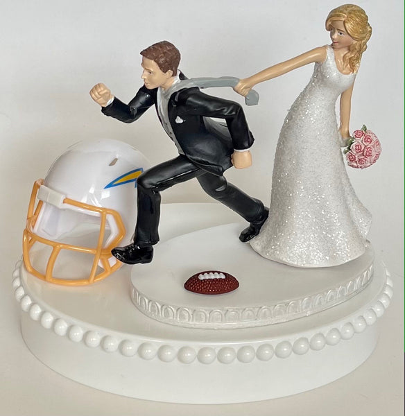 Wedding Cake Topper Los Angeles Chargers Football Themed One-of-a-Kind Humorous Groom's Cake Top Sports Fan LA Funny Bridal Shower Gift Idea