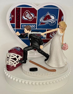 Wedding Cake Topper Colorado Avalanche Hockey Themed Running Funny Humorous Bride Groom Unique Avs Sports Fan Reception Fun Groom's Cake Top