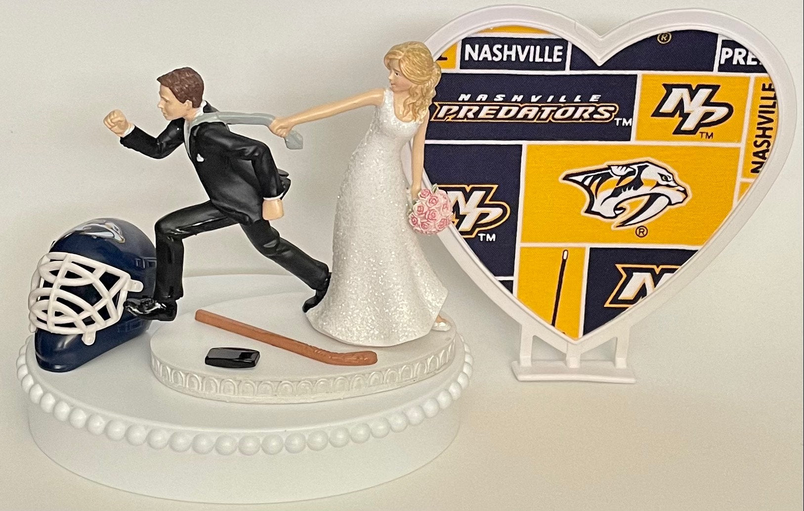 Wedding Cake Topper Nashville Predators Hockey Themed Running Funny Humorous Bride Groom Preds Sports Fans Reception Fun Groom's Cake Top