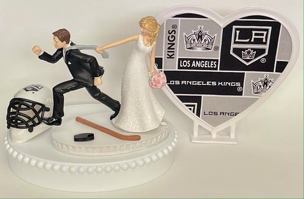 Wedding Cake Topper Los Angeles Kings Hockey Themed Running Funny Humorous Bride Groom LA Sports Fans Reception Fun Groom's Cake Top Gift
