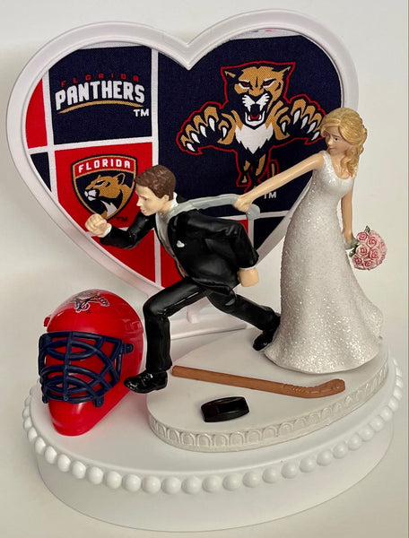 Wedding Cake Topper Florida Panthers Hockey Themed Running Funny Humorous Bride Groom Unique Sports Fans Reception Fun Groom's Cake Top Gift