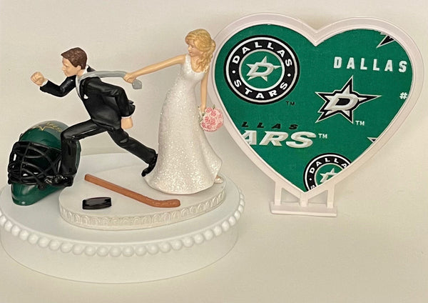 Wedding Cake Topper Dallas Stars Hockey Themed Running Funny Humorous Bride Groom Unique Sports Fans Reception Fun Groom's Cake Top Gift