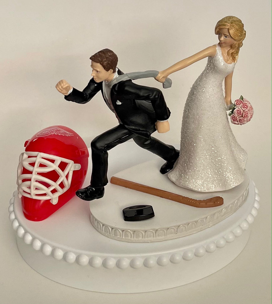 Wedding Cake Topper Detroit Red Wings Hockey Themed Funny Bride