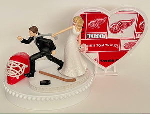 Wedding Cake Topper Detroit Red Wings Hockey Themed Funny Bride and Groom Sports Fans Unique Groom's Cake Top Unique Bridal Shower Gift Idea