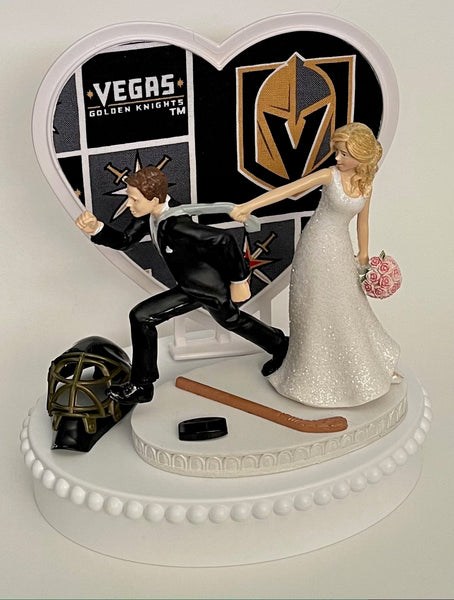 Wedding Cake Topper Las Vegas Golden Knights Hockey Themed Funny Bride and Groom Sports Fans Groom's Cake Top Unique Bridal Shower Gift Idea