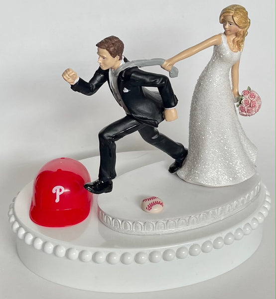 Wedding Cake Topper Philadelphia Phillies Baseball Themed Humorous Bride Groom Philly Sports Fan Funny Groom's Cake Top Bridal Shower Gift